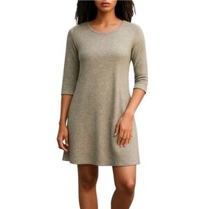 KLD Signature Tan Soft Comfy Knee Length Pockets Knit Sweater Dress Size Small